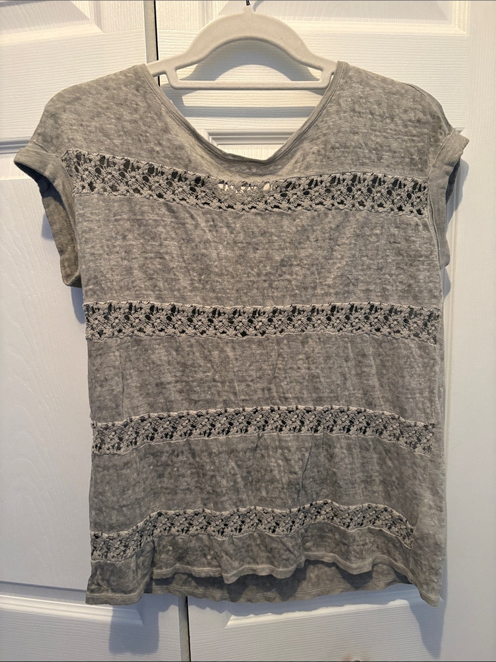 Anthropologie x Akemi + Kim Y2K Green Crochet Linen Burnout tee